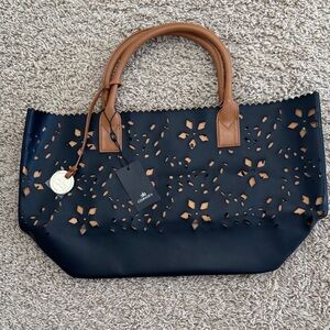 NWT Courage.b Fiji Bag Black Italian Leather Cutout Large Shoulder Tote